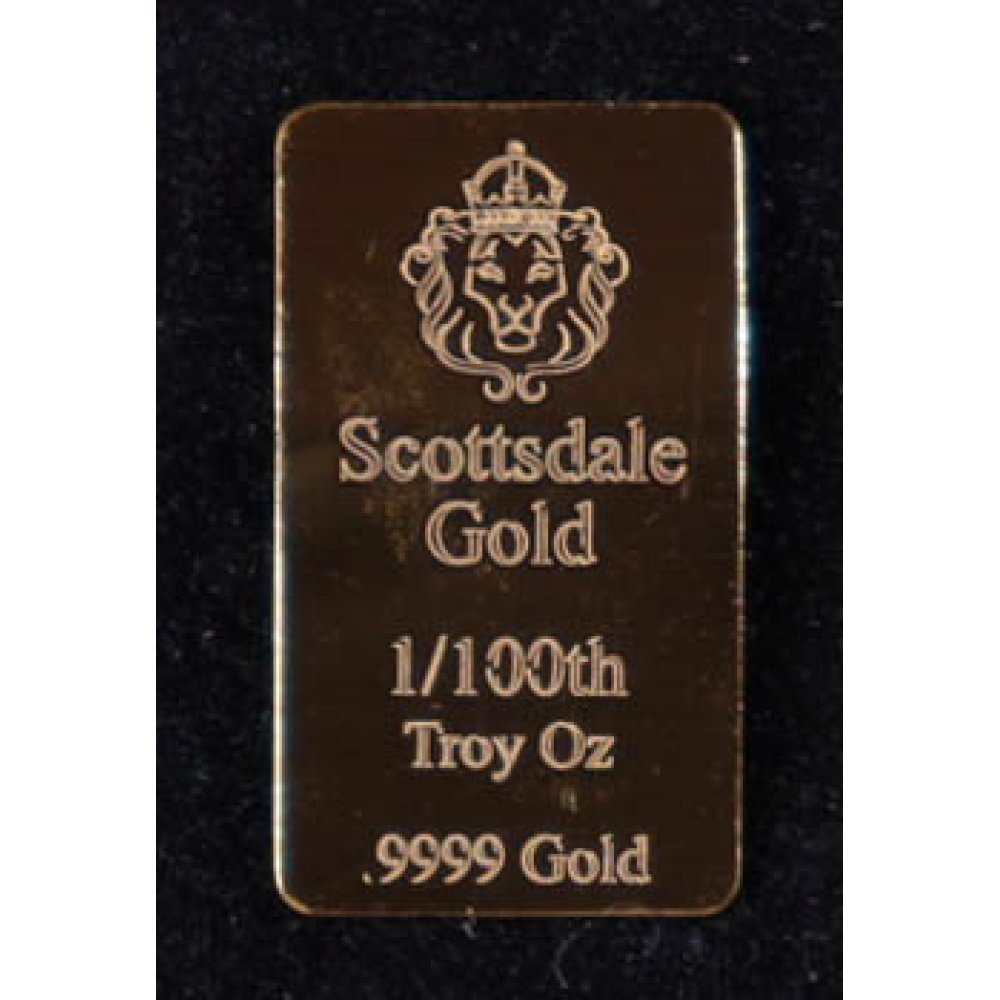 .01 Troy Oz. .9999 Fine Gold Bar - Scottsdale Gold at PristineAuction.com