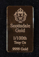 .01 Troy Oz. .9999 Fine Gold Bar - Scottsdale Gold at PristineAuction.com