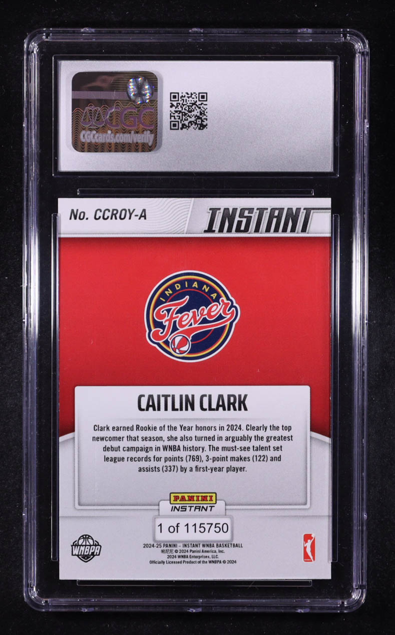 Caitlin Clark 2024 Panini Instant WNBA Caitlin Clark Rookie of the Year #CCROYA RC (CGC 10) at PristineAuction.com Caitlin Clark 2024 Panini Instant WNBA Caitlin Clark Rookie of the Year #CCROYA RC (CGC 10) at PristineAuction.com