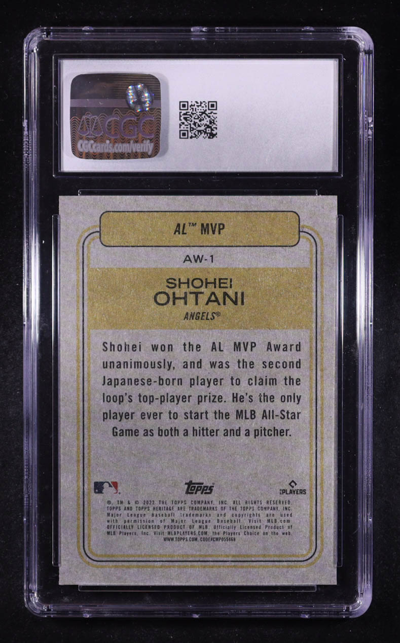 Shohei Ohtani 2022 Topps Heritage High Number Award Winners #AW1 (CGC 10) at PristineAuction.com Shohei Ohtani 2022 Topps Heritage High Number Award Winners #AW1 (CGC 10) at PristineAuction.com