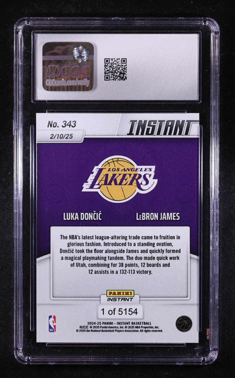 Luka Doncic / Lebron James 2024-25 Panini Instant Legendary Tendem #343 (CGC 9.5) at PristineAuction.com Luka Doncic / Lebron James 2024-25 Panini Instant Legendary Tendem #343 (CGC 9.5) at PristineAuction.com
