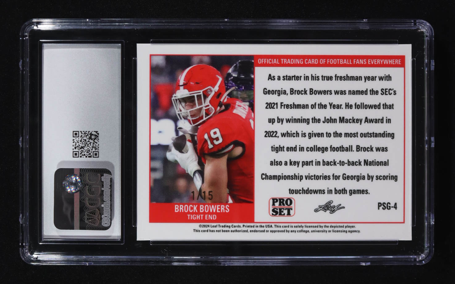 Brock Bowers 2023 Leaf Web Exclusives Pro Set Purple #PSG4 #01/15 (CGC 10) at PristineAuction.com Brock Bowers 2023 Leaf Web Exclusives Pro Set Purple #PSG4 #01/15 (CGC 10) at PristineAuction.com