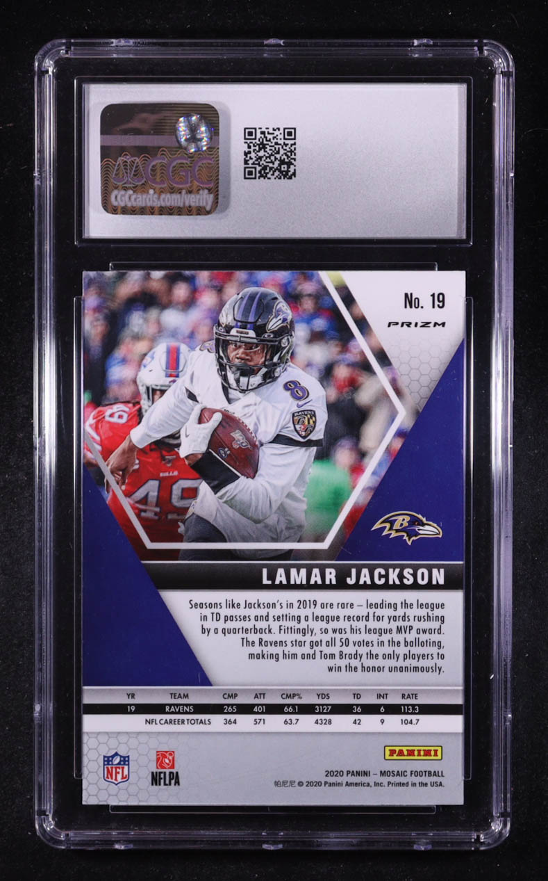 Lamar Jackson 2020 Panini Mosaic Mosaic Reactive Orange #19 (CGC 10) at PristineAuction.com Lamar Jackson 2020 Panini Mosaic Mosaic Reactive Orange #19 (CGC 10) at PristineAuction.com
