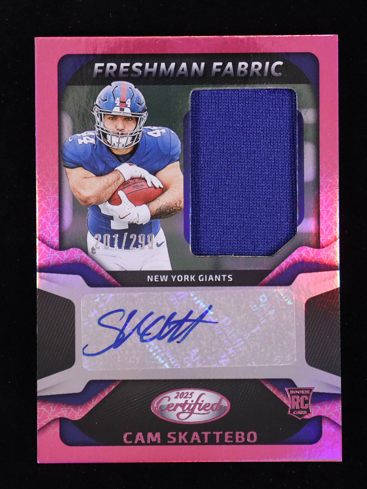 Cam Skattebo 2025 Certified Freshman Fabric Mirror Signatures Pink #8 RC #201/299 at PristineAuction.com Cam Skattebo 2025 Certified Freshman Fabric Mirror Signatures Pink #8 RC #201/299 at PristineAuction.com