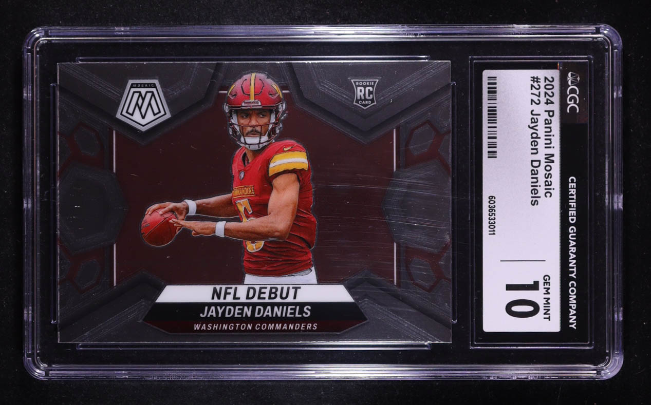 Jayden Daniels 2024 Panini Mosaic Mosaic #272 DEB RC (CGC 10) at PristineAuction.com Jayden Daniels 2024 Panini Mosaic Mosaic #272 DEB RC (CGC 10) at PristineAuction.com