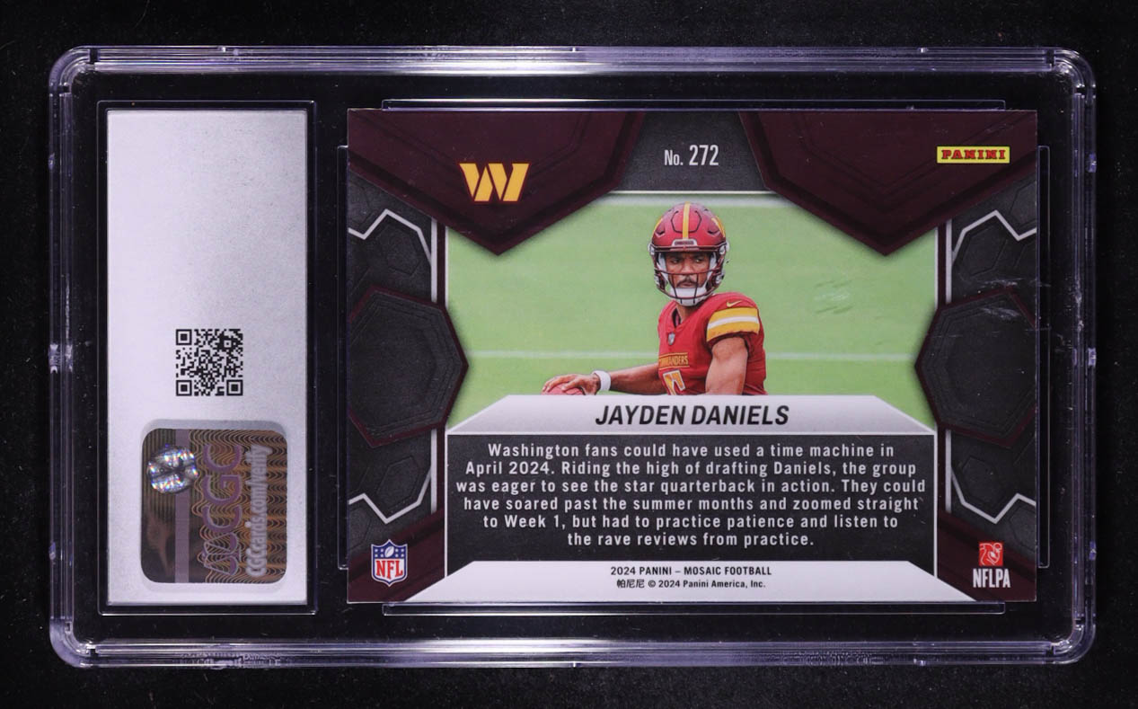 Jayden Daniels 2024 Panini Mosaic Mosaic #272 DEB RC (CGC 10) at PristineAuction.com Jayden Daniels 2024 Panini Mosaic Mosaic #272 DEB RC (CGC 10) at PristineAuction.com