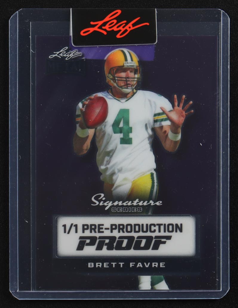 Brett Favre 2024 Leaf Metal Signature Series Purple #1/1 Pre-Production Proof at PristineAuction.com Brett Favre 2024 Leaf Metal Signature Series Purple #1/1 Pre-Production Proof at PristineAuction.com