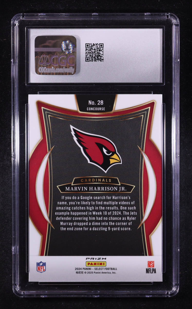 Marvin Harrison Jr. 2024 Select Prizm Red and Blue Shock #28 RC (CGC 10) at PristineAuction.com Marvin Harrison Jr. 2024 Select Prizm Red and Blue Shock #28 RC (CGC 10) at PristineAuction.com