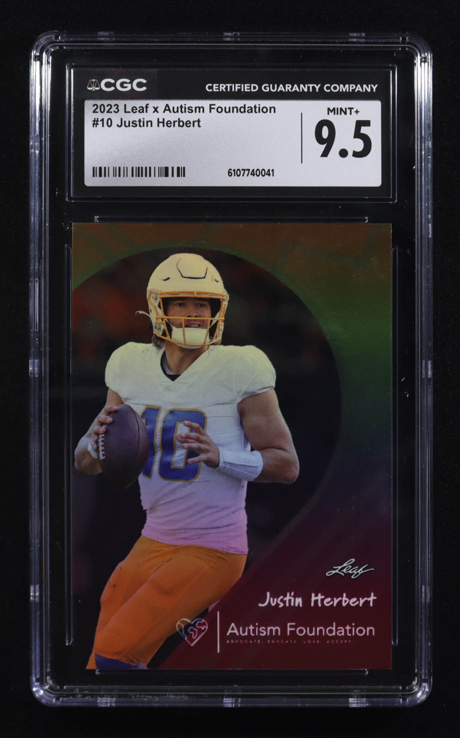 Justin Herbert 2023 Leaf x Autism Foundation #10 #0023/1000 (CGC 9.5) at PristineAuction.com Justin Herbert 2023 Leaf x Autism Foundation #10 #0023/1000 (CGC 9.5) at PristineAuction.com