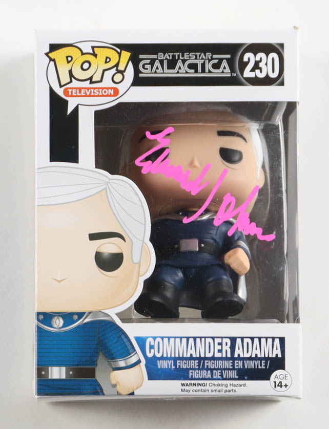 Edward James Olmos Signed "Battlestar Galactica" #230 Commander Adama Funko Pop! Vinyl Figure (Beckett) at PristineAuction.com Edward James Olmos Signed "Battlestar Galactica" #230 Commander Adama Funko Pop! Vinyl Figure (Beckett) at PristineAuction.com