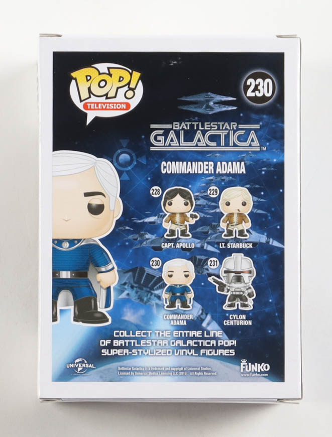 Edward James Olmos Signed "Battlestar Galactica" #230 Commander Adama Funko Pop! Vinyl Figure (Beckett) at PristineAuction.com Edward James Olmos Signed "Battlestar Galactica" #230 Commander Adama Funko Pop! Vinyl Figure (Beckett) at PristineAuction.com