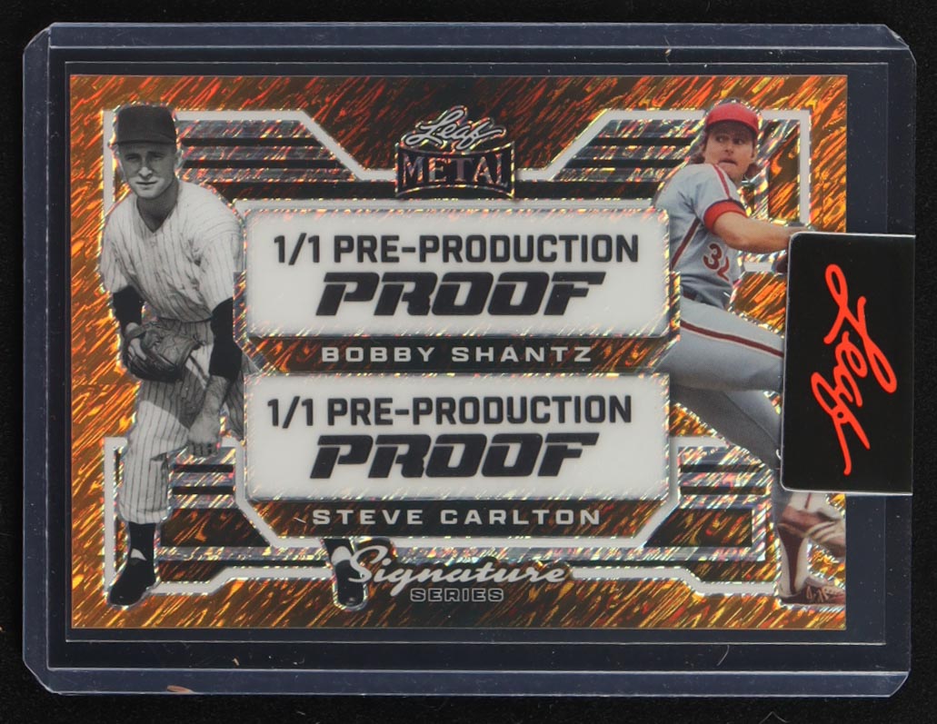 Bobby Shantz / Steve Carlton 2024 Leaf Metal Signature Series Orange Shimmer #1/1 Pre-Production Proof at PristineAuction.com Bobby Shantz / Steve Carlton 2024 Leaf Metal Signature Series Orange Shimmer #1/1 Pre-Production Proof at PristineAuction.com