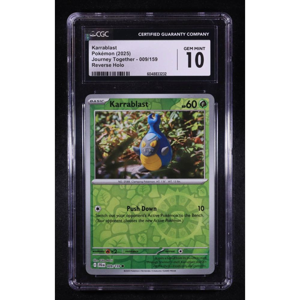 Karrablast 2025 Pokemon Journey Together #009 (CGC 10) at PristineAuction.com