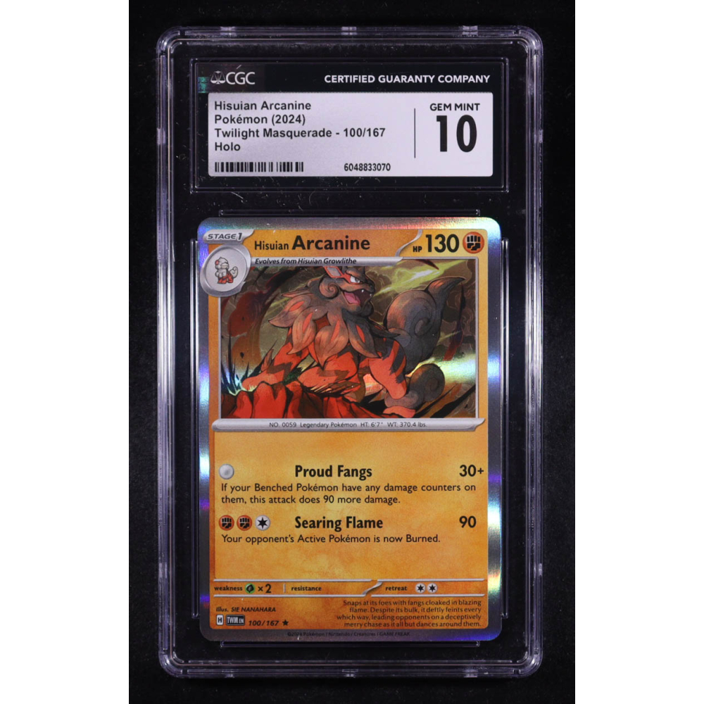 Hisuian Arcanine 2024 Pokemon Twilight Masquerade #100 (CGC 10) at PristineAuction.com