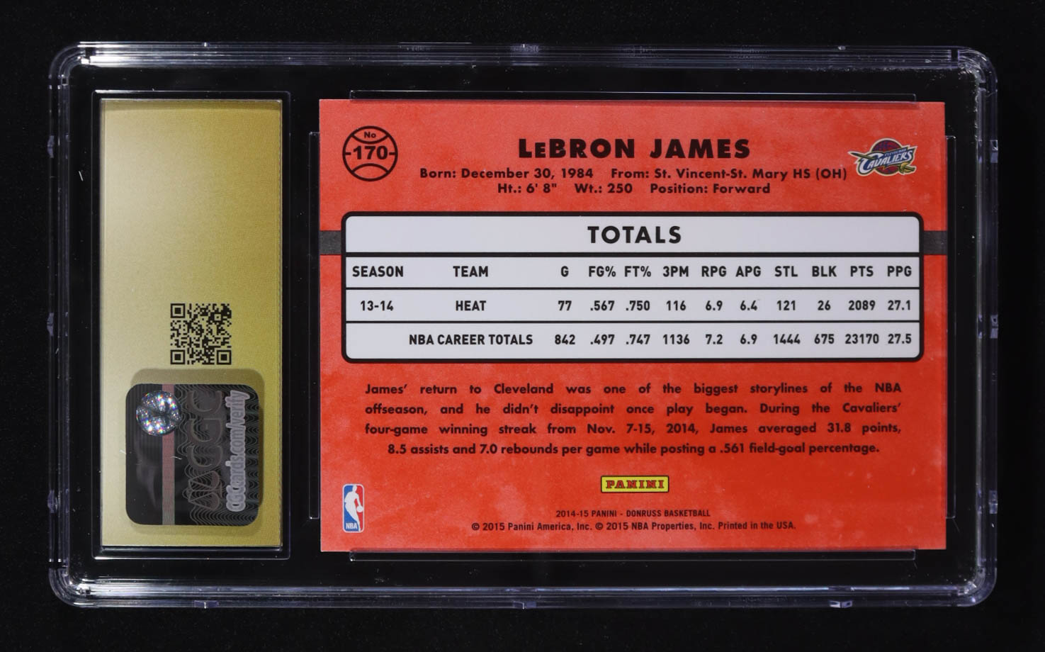 LeBron James 2014-15 Donruss Swirlorama #170 (CGC 10 Pristine) at PristineAuction.com LeBron James 2014-15 Donruss Swirlorama #170 (CGC 10 Pristine) at PristineAuction.com