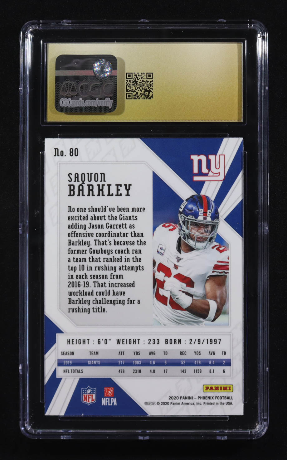 Saquon Barkley 2020 Panini Phoenix Fanatics Exclusive Set #80 (CGC 10 Pristine) at PristineAuction.com Saquon Barkley 2020 Panini Phoenix Fanatics Exclusive Set #80 (CGC 10 Pristine) at PristineAuction.com