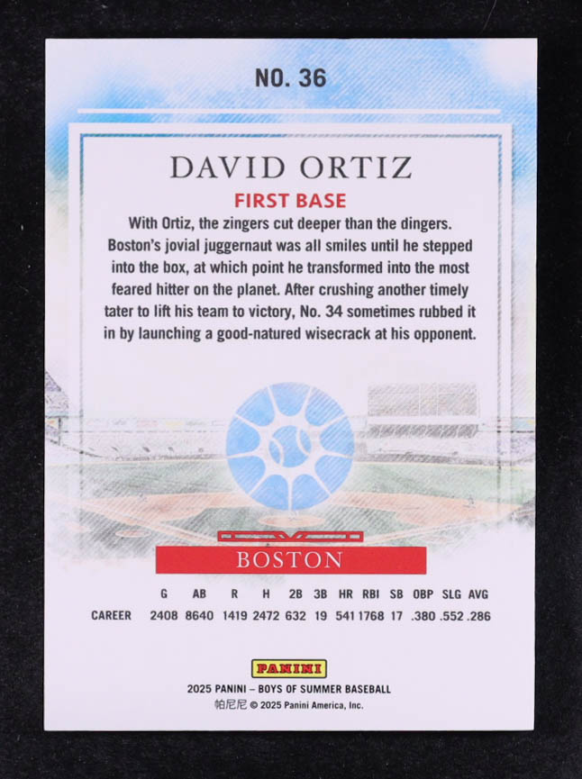 David Ortiz 2025 Panini Boys Of Summer #36 #148/299 at PristineAuction.com David Ortiz 2025 Panini Boys Of Summer #36 #148/299 at PristineAuction.com