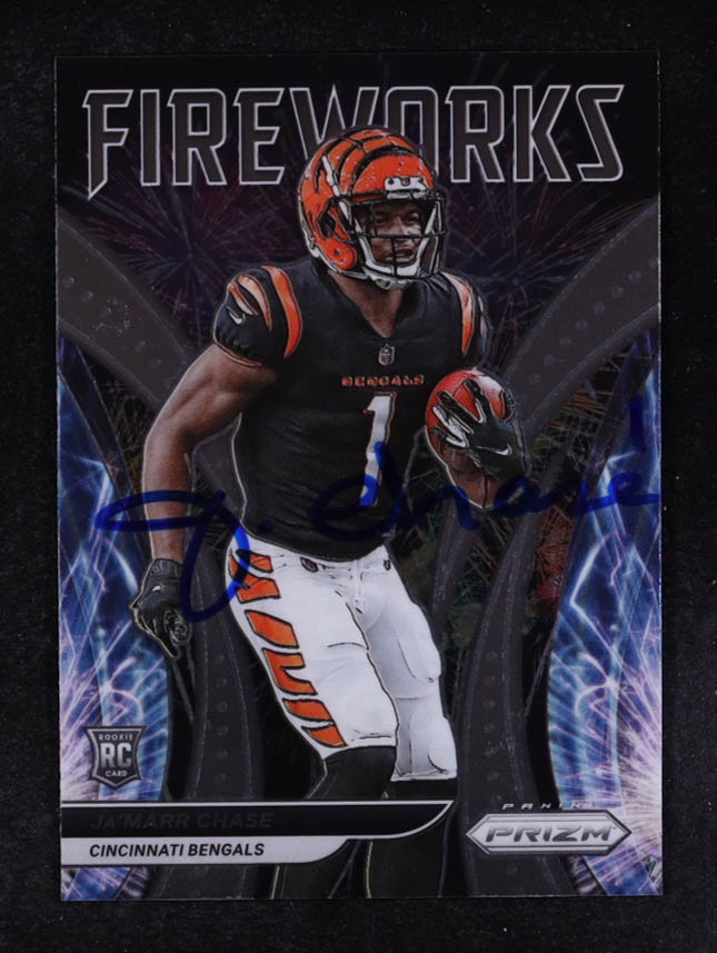 Ja'Marr Chase Signed 2021 Panini Prizm Fireworks #11 RC (Beckett) at PristineAuction.com Ja'Marr Chase Signed 2021 Panini Prizm Fireworks #11 RC (Beckett) at PristineAuction.com