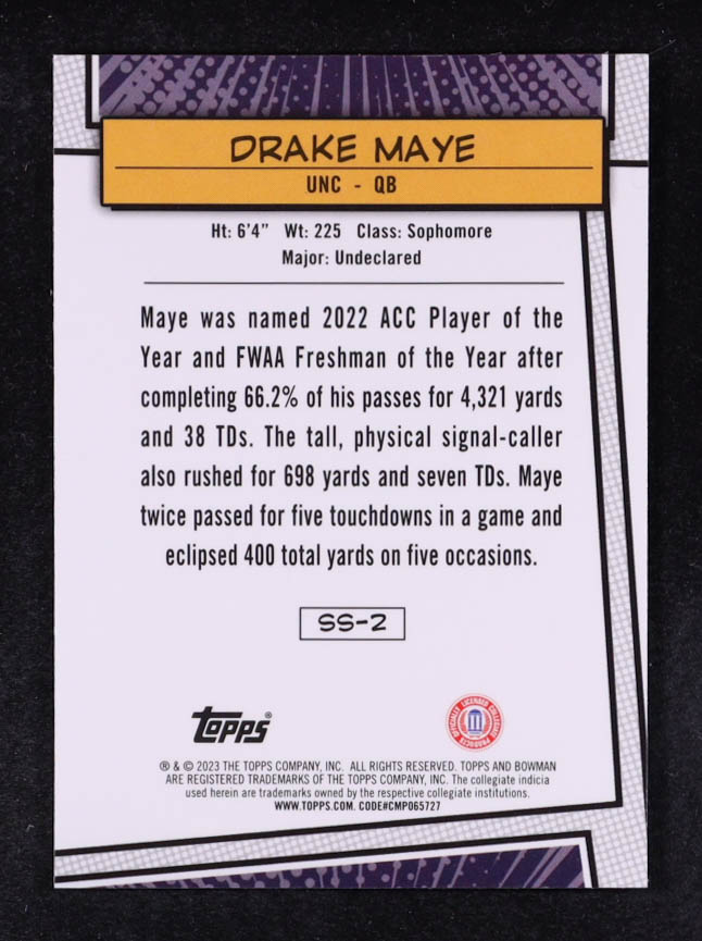 Drake Maye 2023 Topps Bowman U Chrome Saturday Superstars #SS-2 RC at PristineAuction.com Drake Maye 2023 Topps Bowman U Chrome Saturday Superstars #SS-2 RC at PristineAuction.com