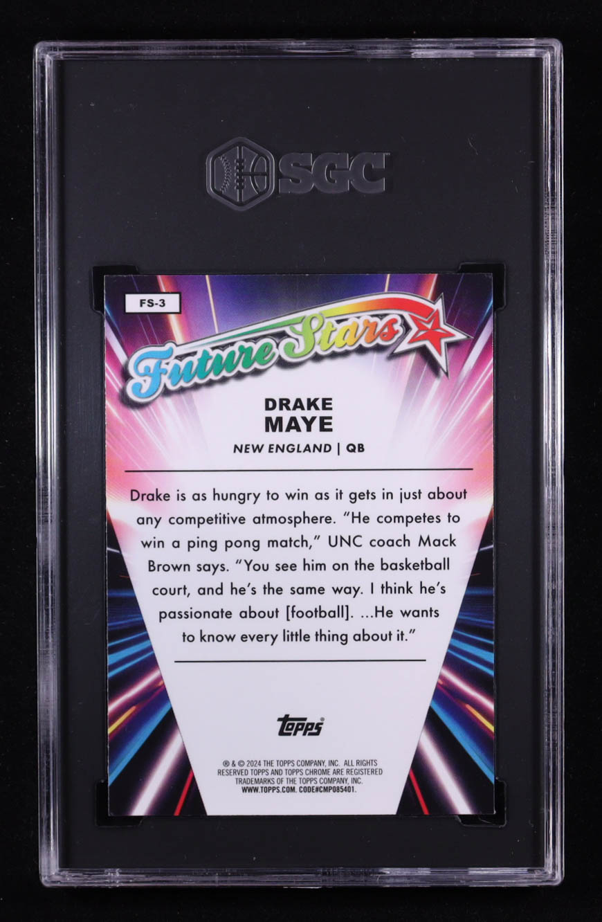 Drake Maye 2024 Topps Chrome Future Stars #FS3 RC (SGC 10) at PristineAuction.com Drake Maye 2024 Topps Chrome Future Stars #FS3 RC (SGC 10) at PristineAuction.com