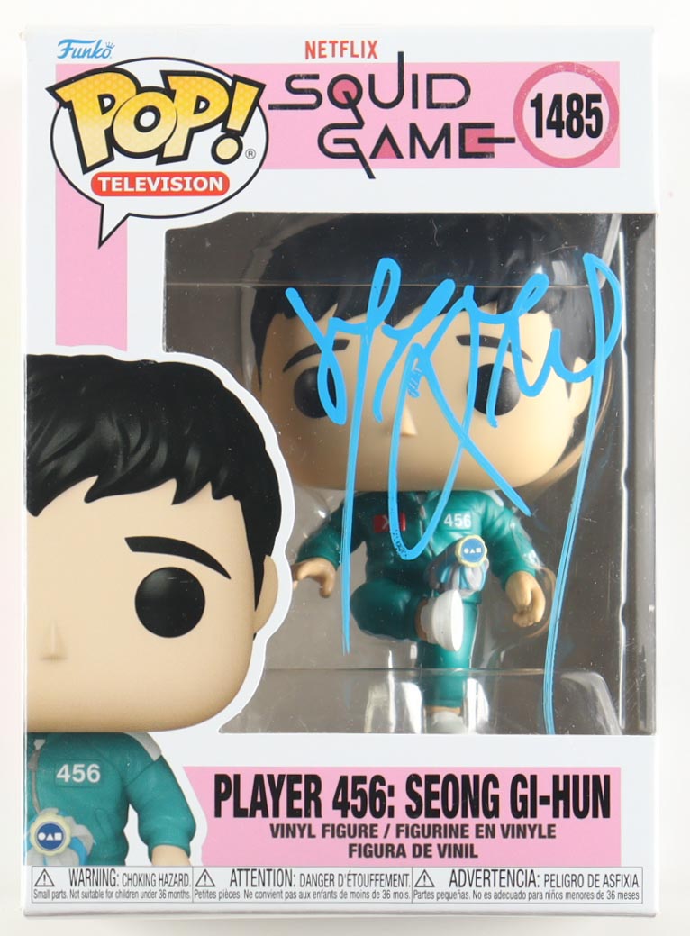 Lee Jung-Jae Signed "Squid Game" #1485 Player 456: Seong Gi-Hun Funko Pop! Vinyl Figure (Beckett) at PristineAuction.com Lee Jung-Jae Signed "Squid Game" #1485 Player 456: Seong Gi-Hun Funko Pop! Vinyl Figure (Beckett) at PristineAuction.com
