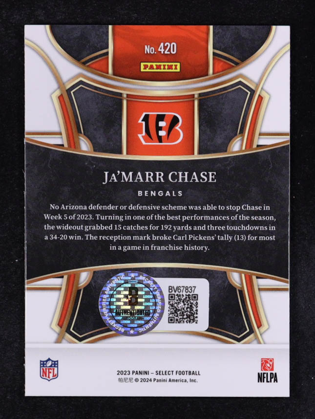 Ja'Marr Chase Signed 2023 Select #420 (Beckett) at PristineAuction.com Ja'Marr Chase Signed 2023 Select #420 (Beckett) at PristineAuction.com
