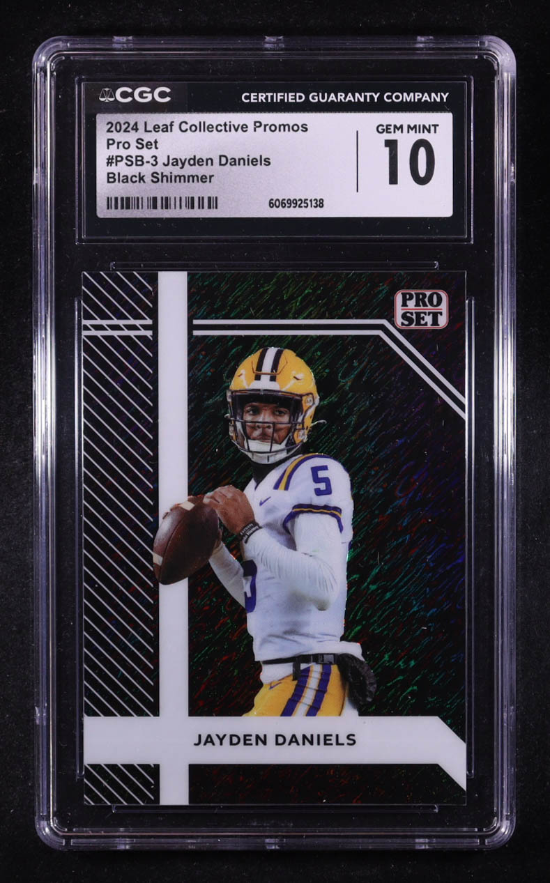 Jayden Daniels 2024 Leaf Collective Promo Pro Set Shimmer Black #PSB3 #17/25 (CGC 10) at PristineAuction.com Jayden Daniels 2024 Leaf Collective Promo Pro Set Shimmer Black #PSB3 #17/25 (CGC 10) at PristineAuction.com