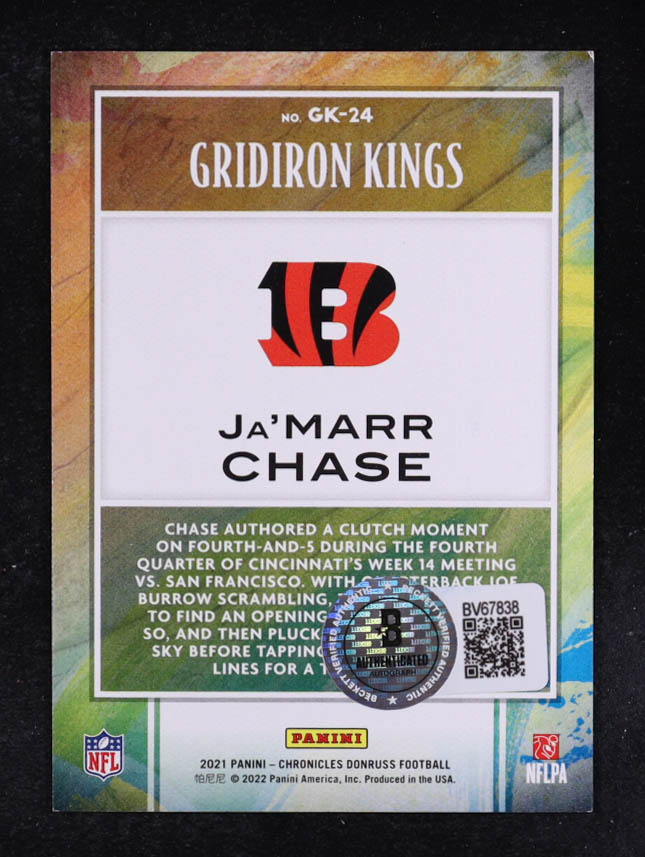 Ja'Marr Chase Signed 2021 Panini Chronicles Gridiron Kings #24 RC (Beckett) at PristineAuction.com Ja'Marr Chase Signed 2021 Panini Chronicles Gridiron Kings #24 RC (Beckett) at PristineAuction.com