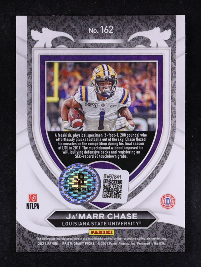 Ja'Marr Chase Signed 2021 Panini Prizm Draft Picks #162 RC (Beckett) at PristineAuction.com Ja'Marr Chase Signed 2021 Panini Prizm Draft Picks #162 RC (Beckett) at PristineAuction.com