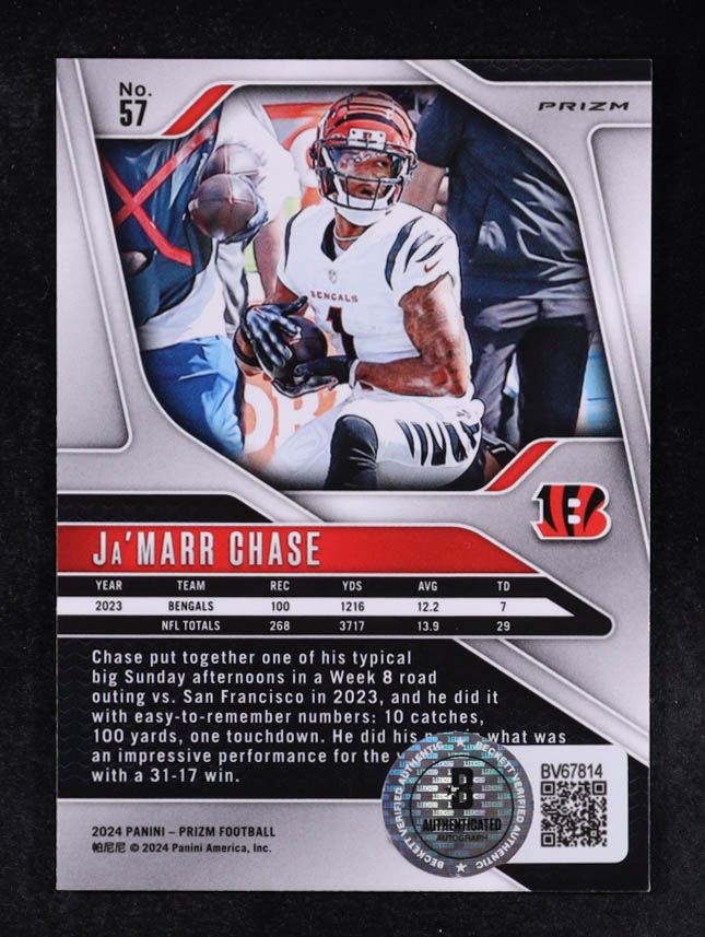 Ja'Marr Chase 2024 Panini Prizm Prizms Green #57 (Beckett) at PristineAuction.com Ja'Marr Chase 2024 Panini Prizm Prizms Green #57 (Beckett) at PristineAuction.com
