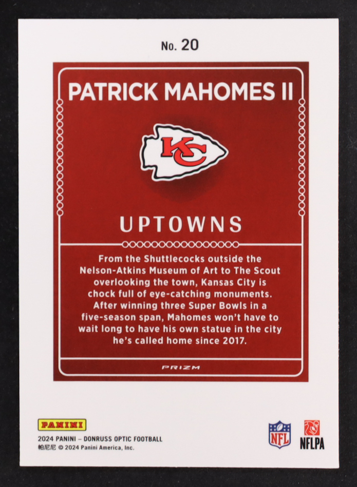 Patrick Mahomes II 2024 Donruss Optic Uptowns #20 at PristineAuction.com Patrick Mahomes II 2024 Donruss Optic Uptowns #20 at PristineAuction.com