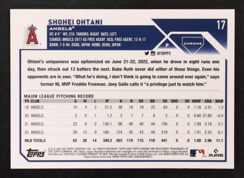 Shohei Ohtani 2023 Topps Chrome X-Fractors #17 at PristineAuction.com Shohei Ohtani 2023 Topps Chrome X-Fractors #17 at PristineAuction.com