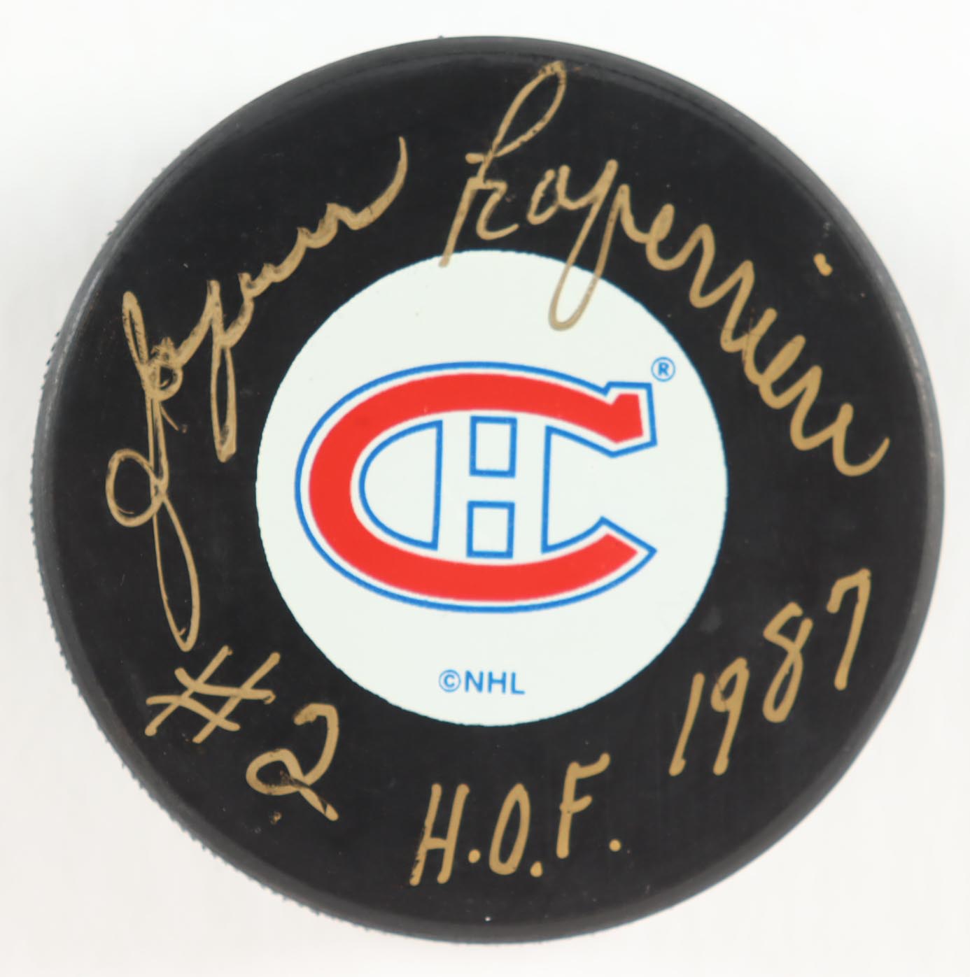 Jacques Laperriere Signed Canadiens Logo Hockey Puck With Display Case Inscribed "HOF 1987" (PSA) at PristineAuction.com Jacques Laperriere Signed Canadiens Logo Hockey Puck With Display Case Inscribed "HOF 1987" (PSA) at PristineAuction.com