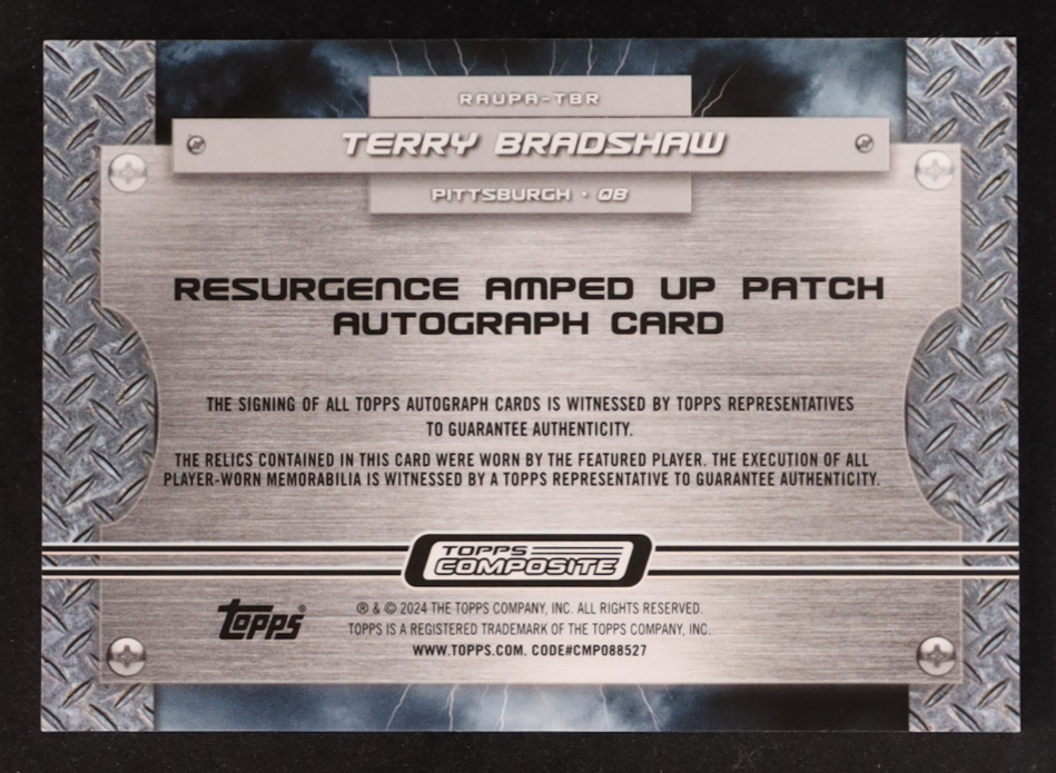 Terry Bradshaw 2023 Topps Composite Resurgence Amped Up Patch Autographs Blue Surge #RAUPATBR #04/15 at PristineAuction.com Terry Bradshaw 2023 Topps Composite Resurgence Amped Up Patch Autographs Blue Surge #RAUPATBR #04/15 at PristineAuction.com