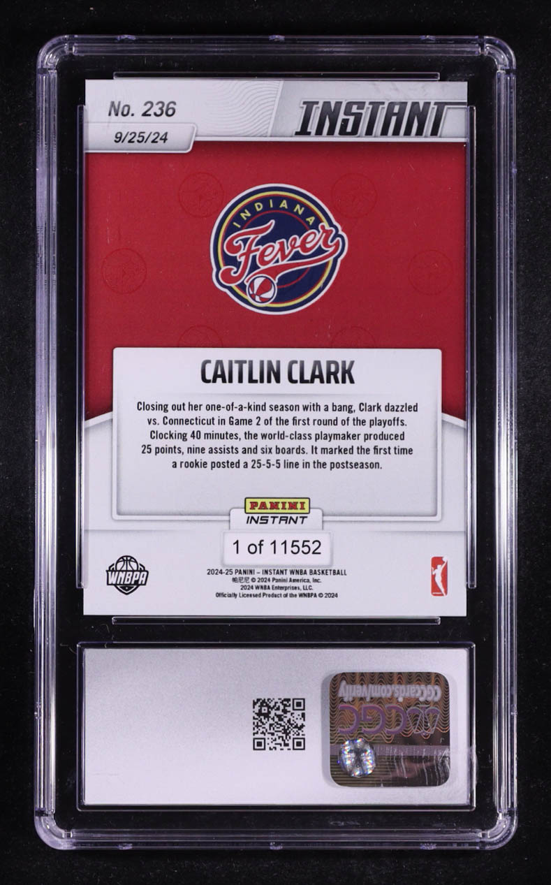 Caitlin Clark 2024 Panini Instant WNBA #236 RC (CGC 10) at PristineAuction.com Caitlin Clark 2024 Panini Instant WNBA #236 RC (CGC 10) at PristineAuction.com