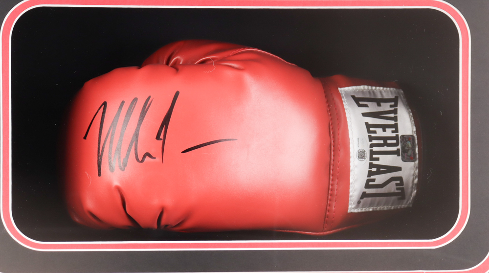 Mike Tyson Signed Custom Framed Shadowbox Everlast Boxing Glove Display (JSA & Tyson) at PristineAuction.com Mike Tyson Signed Custom Framed Shadowbox Everlast Boxing Glove Display (JSA & Tyson) at PristineAuction.com