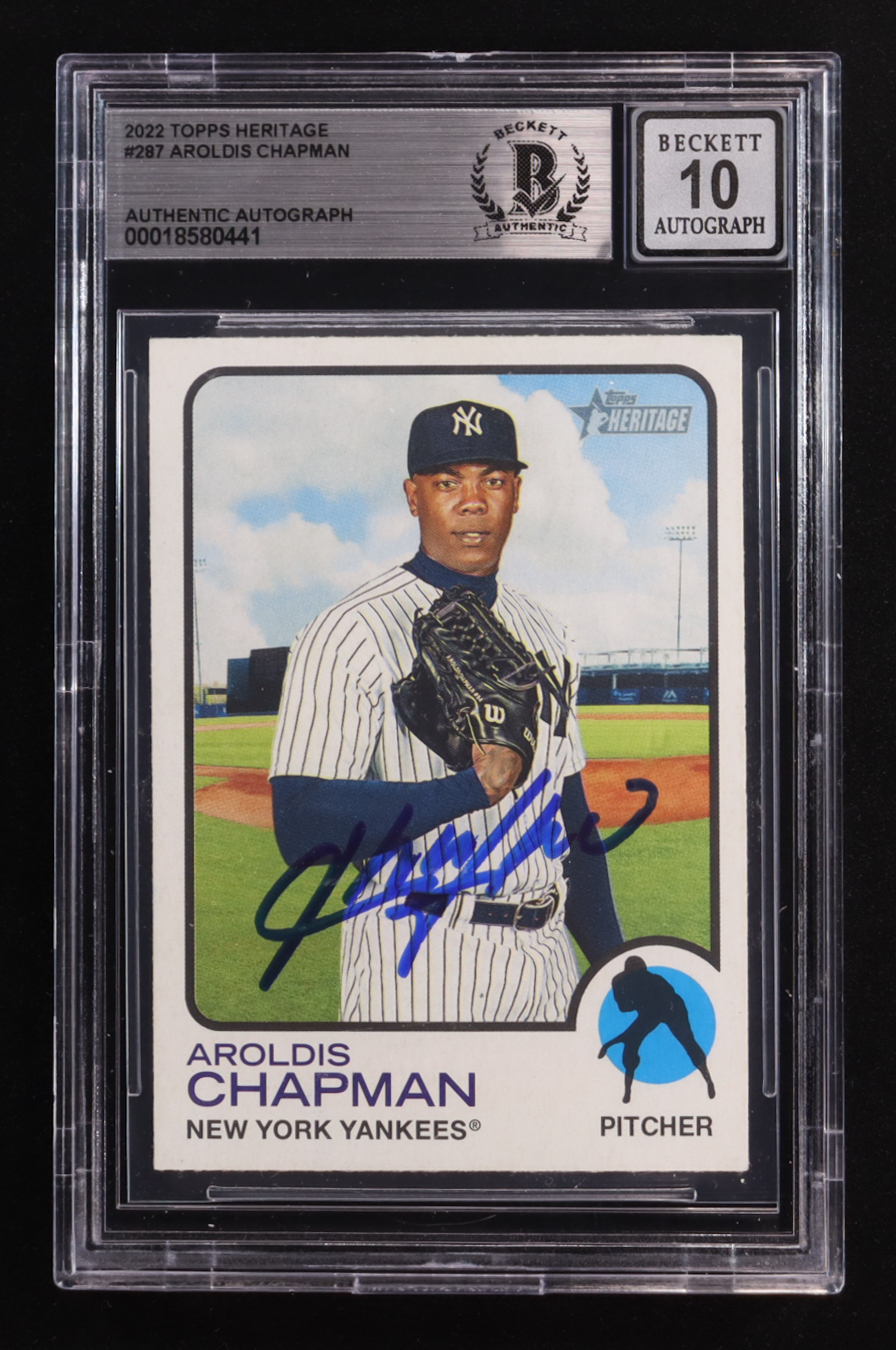 Aroldis Chapman Signed 2022 Topps Heritage #287 (BGS | Autograph Graded BGS 10) at PristineAuction.com Aroldis Chapman Signed 2022 Topps Heritage #287 (BGS | Autograph Graded BGS 10) at PristineAuction.com