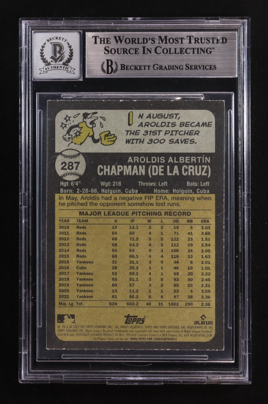 Aroldis Chapman Signed 2022 Topps Heritage #287 (BGS | Autograph Graded BGS 10) at PristineAuction.com Aroldis Chapman Signed 2022 Topps Heritage #287 (BGS | Autograph Graded BGS 10) at PristineAuction.com