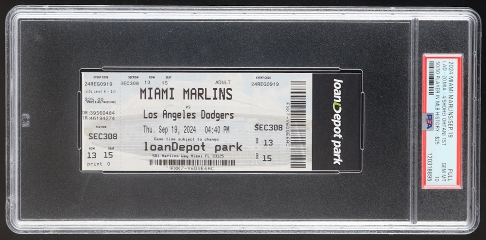 Shohei Ohtani Original 2024 Dodgers 1st 50/50 Player In MLB History Full Game Ticket (PSA 10) at PristineAuction.com Shohei Ohtani Original 2024 Dodgers 1st 50/50 Player In MLB History Full Game Ticket (PSA 10) at PristineAuction.com