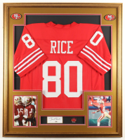Jerry Rice Signed Custom Framed Cut Display with Jersey & 5x Champion Pin (PSA) at PristineAuction.com