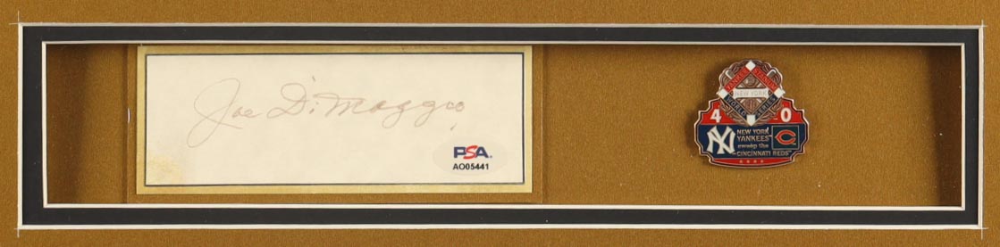 Joe DiMaggio Signed Custom Framed Cut Display with Jersey & World Series Pin (PSA) at PristineAuction.com Joe DiMaggio Signed Custom Framed Cut Display with Jersey & World Series Pin (PSA) at PristineAuction.com