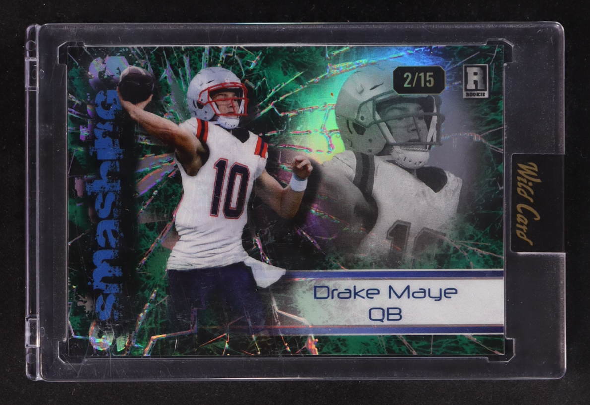 Drake Maye 2024 Wild Card Alumination Smashing Green Rainbow Foil #AS-DM #02/15 RC at PristineAuction.com Drake Maye 2024 Wild Card Alumination Smashing Green Rainbow Foil #AS-DM #02/15 RC at PristineAuction.com