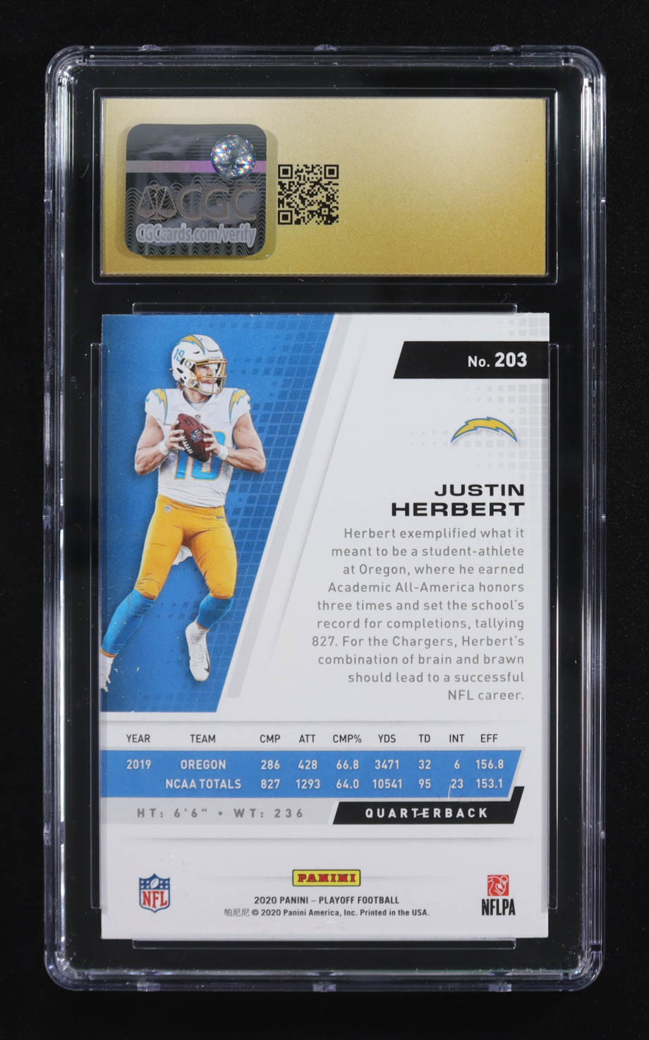Justin Herbert 2020 Panini Playoff #203 RC (CGC 10 Pristine) at PristineAuction.com Justin Herbert 2020 Panini Playoff #203 RC (CGC 10 Pristine) at PristineAuction.com