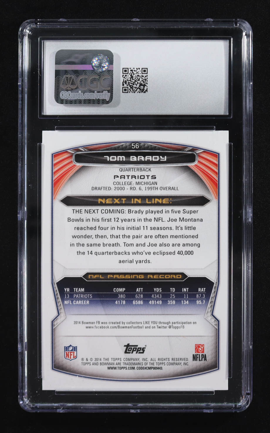 Tom Brady 2014 Bowman Black #V56 (CGC 10) at PristineAuction.com Tom Brady 2014 Bowman Black #V56 (CGC 10) at PristineAuction.com