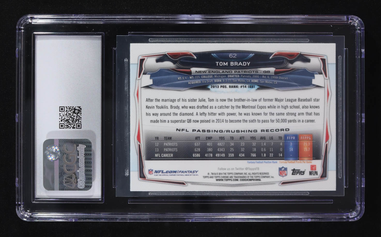 Tom Brady 2014 Topps Chrome Mini #62 (CGC 10) at PristineAuction.com Tom Brady 2014 Topps Chrome Mini #62 (CGC 10) at PristineAuction.com