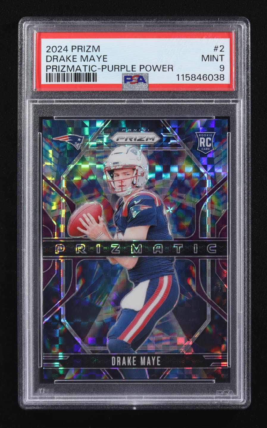 Drake Maye 2024 Panini Prizm Prizmatic Prizms Purple Power #2 #42/49 RC (PSA 9) at PristineAuction.com Drake Maye 2024 Panini Prizm Prizmatic Prizms Purple Power #2 #42/49 RC (PSA 9) at PristineAuction.com