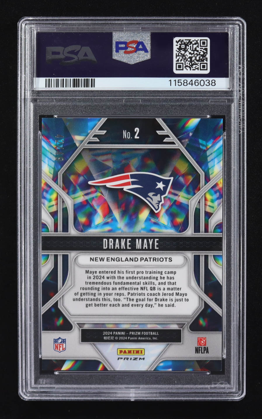 Drake Maye 2024 Panini Prizm Prizmatic Prizms Purple Power #2 #42/49 RC (PSA 9) at PristineAuction.com Drake Maye 2024 Panini Prizm Prizmatic Prizms Purple Power #2 #42/49 RC (PSA 9) at PristineAuction.com