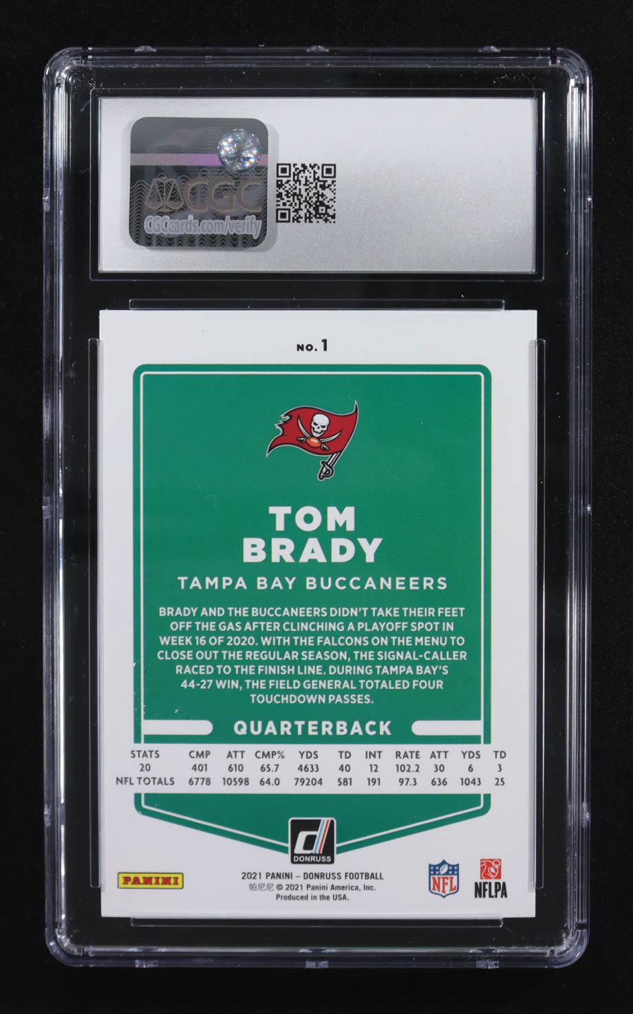 Tom Brady 2021 Donruss Press Proof Red #1 (CGC 10) at PristineAuction.com Tom Brady 2021 Donruss Press Proof Red #1 (CGC 10) at PristineAuction.com