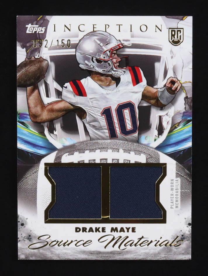 Drake Maye 2024 Topps Inception Source Materials #SMDM #092/150 RC at PristineAuction.com Drake Maye 2024 Topps Inception Source Materials #SMDM #092/150 RC at PristineAuction.com