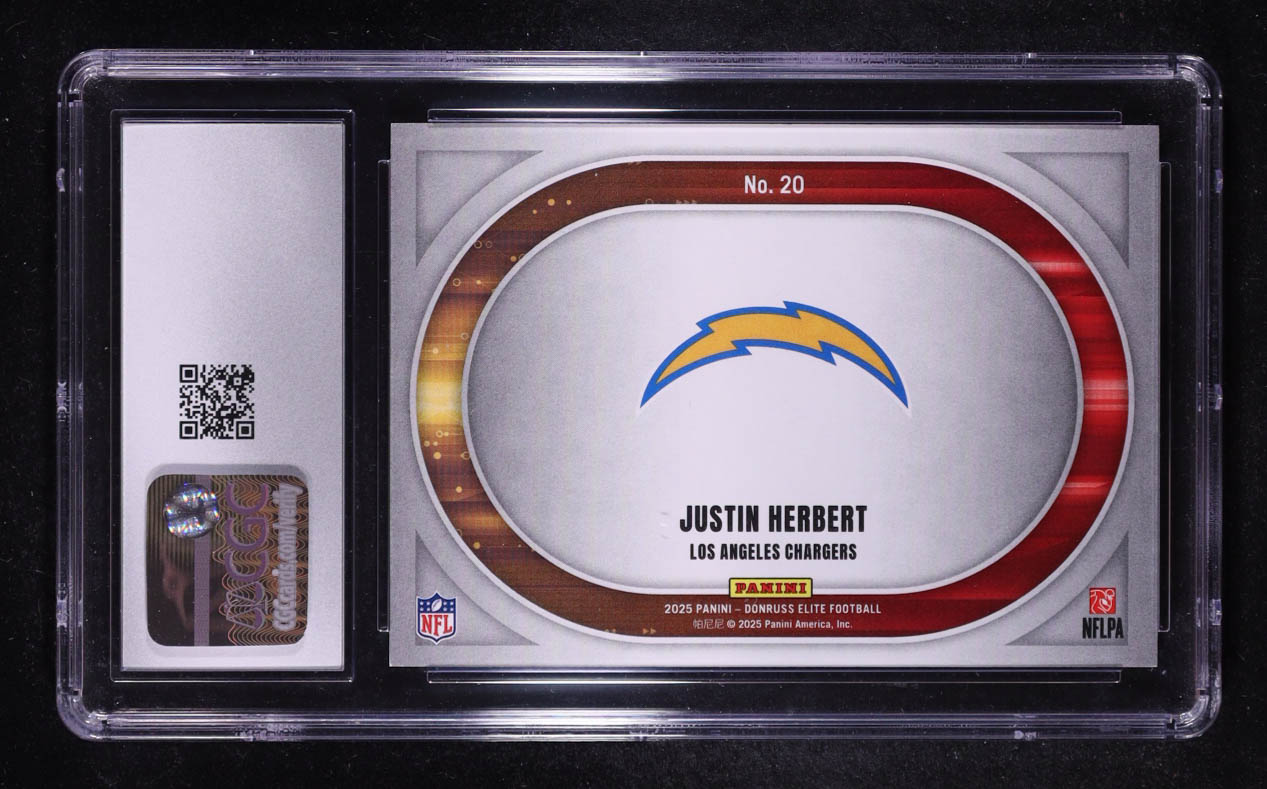 Justin Herbert 2025 Elite Full Throttle Orange #20 #100/199 (CGC 10) at PristineAuction.com Justin Herbert 2025 Elite Full Throttle Orange #20 #100/199 (CGC 10) at PristineAuction.com